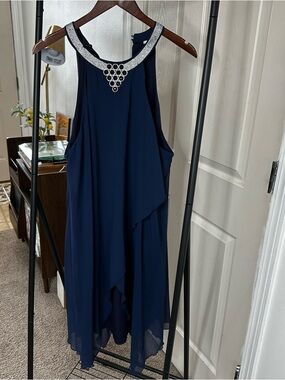 MODLILY Embellished Neck Asymmetric Hem Chiffon Overlay Dress 🛞